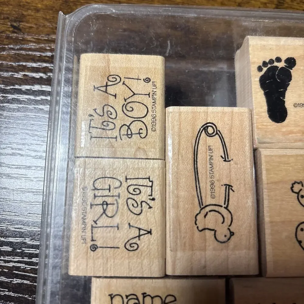 STAMPIN' UP Cuddles and Tickles Wood Rubber Stamps Baby Shower Girl Boy